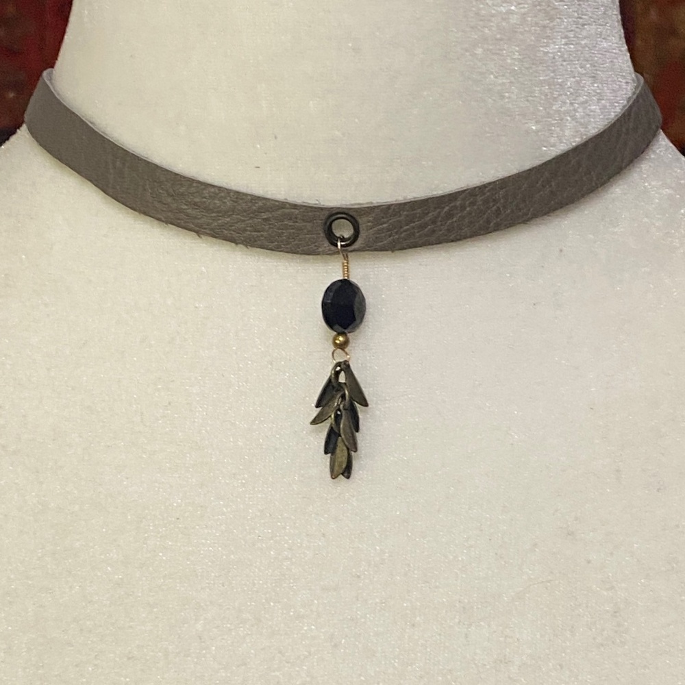 Leather handmade artisan choker with garnet